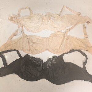 3 Panache Lace Balconette Bras in Cream/Beige/Black UK Size 36GG